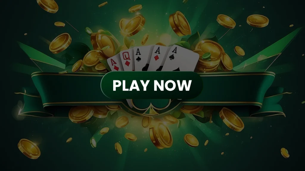 PlayKaro Turbo Games Play Now banner with aces, gold coins, and a glowing green background for online card gaming.
