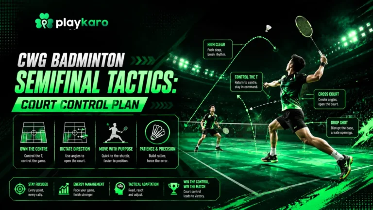 Badminton player demonstrating CWG semifinal court control and tactical gameplay